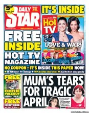 Daily Star Sunday (UK) Newspaper Front Page for 4 May 2013