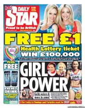 Daily Star Sunday (UK) Newspaper Front Page for 4 August 2012