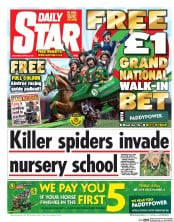 Daily Star Sunday Newspaper Front Page (UK) for 5 April 2014