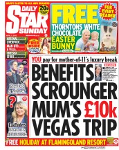 Daily Star Sunday Newspaper Front Page (UK) for 5 April 2015