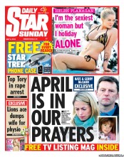 Daily Star Sunday Newspaper Front Page (UK) for 5 May 2013