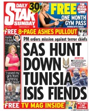 Daily Star Sunday Newspaper Front Page (UK) for 5 July 2015