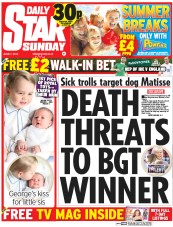Daily Star Sunday Newspaper Front Page (UK) for 7 June 2015