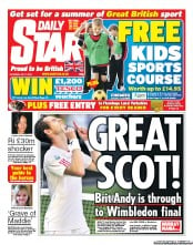 Daily Star Sunday Newspaper Front Page (UK) for 7 July 2012