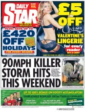Daily Star Sunday (UK) Newspaper Front Page for 8 February 2014