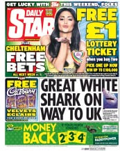 Daily Star Sunday Newspaper Front Page (UK) for 8 March 2014