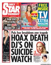 Daily Star Sunday Newspaper Front Page (UK) for 9 December 2012