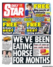 Daily Star Sunday (UK) Newspaper Front Page for 9 February 2013