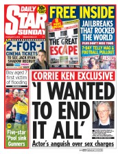 Daily Star Sunday Newspaper Front Page (UK) for 9 February 2014