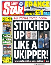Daily Star Sunday Newspaper Front Page (UK) for 9 May 2015