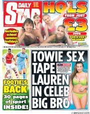 Daily Star Sunday (UK) Newspaper Front Page for 9 August 2014