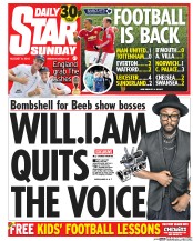 Daily Star Sunday (UK) Newspaper Front Page for 9 August 2015
