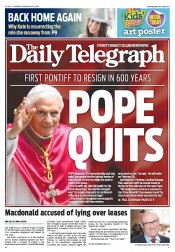 Daily Telegraph (Australia) Newspaper Front Page for 12 February 2013