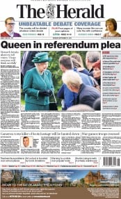 The Herald Newspaper Front Page (UK) for 15 September 2014
