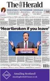 The Herald Newspaper Front Page (UK) for 16 September 2014