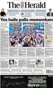 The Herald Newspaper Front Page (UK) for 17 September 2014