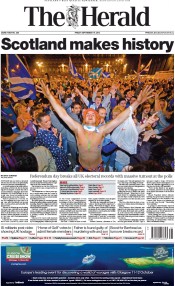 The Herald Newspaper Front Page (UK) for 19 September 2014