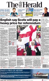 The Herald Newspaper Front Page (UK) for 20 August 2014