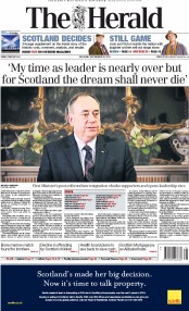 The Herald Newspaper Front Page (UK) for 20 September 2014