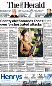 The Herald Newspaper Front Page (UK) for 22 October 2014