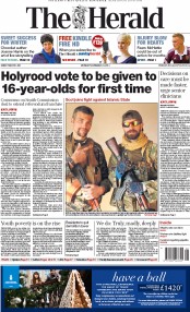The Herald Newspaper Front Page (UK) for 24 November 2014