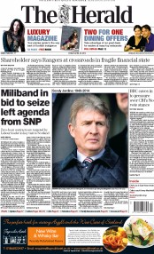The Herald Newspaper Front Page (UK) for 25 April 2014
