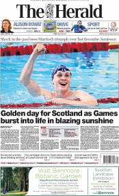 The Herald Newspaper Front Page (UK) for 25 July 2014