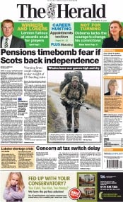 The Herald Newspaper Front Page (UK) for 26 April 2013