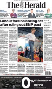 The Herald Newspaper Front Page (UK) for 27 April 2015
