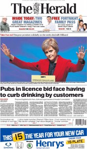 The Herald Newspaper Front Page (UK) for 28 March 2015