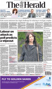 The Herald Newspaper Front Page (UK) for 28 April 2015