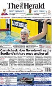 The Herald Newspaper Front Page (UK) for 28 July 2014