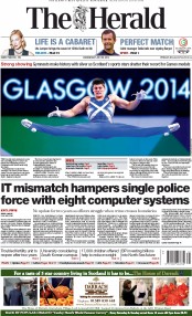The Herald Newspaper Front Page (UK) for 30 July 2014