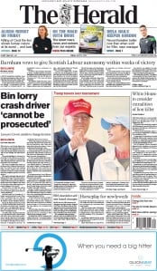The Herald Newspaper Front Page (UK) for 31 July 2015