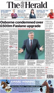 The Herald Newspaper Front Page (UK) for 31 August 2015