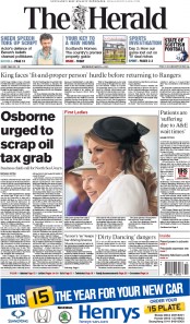 The Herald Newspaper Front Page (UK) for 4 March 2015