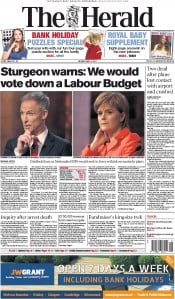 The Herald Newspaper Front Page (UK) for 4 May 2015