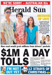 Herald Sun (Australia) Newspaper Front Page for 10 December 2012