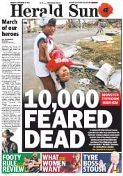 Herald Sun (Australia) Newspaper Front Page for 11 November 2013