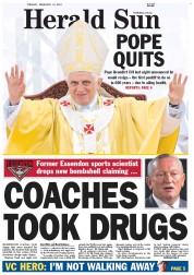 Herald Sun (Australia) Newspaper Front Page for 12 February 2013