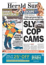 Herald Sun (Australia) Newspaper Front Page for 15 October 2013