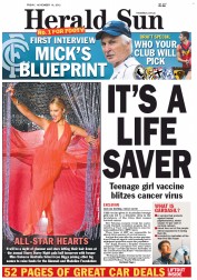 Herald Sun (Australia) Newspaper Front Page for 16 November 2012