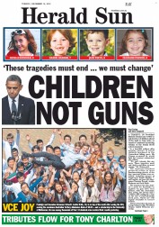 Herald Sun (Australia) Newspaper Front Page for 18 December 2012