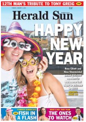 Herald Sun (Australia) Newspaper Front Page for 1 January 2013