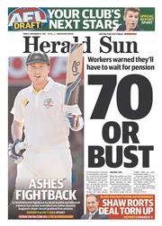 Herald Sun (Australia) Newspaper Front Page for 22 November 2013