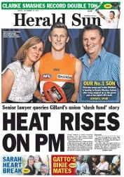 Herald Sun (Australia) Newspaper Front Page for 23 November 2012