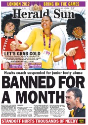 Herald Sun (Australia) Newspaper Front Page for 26 July 2012