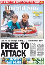 Herald Sun (Australia) Newspaper Front Page for 2 January 2013