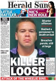 Herald Sun (Australia) Newspaper Front Page for 7 October 2013