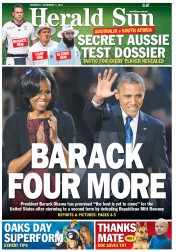 Herald Sun (Australia) Newspaper Front Page for 8 November 2012